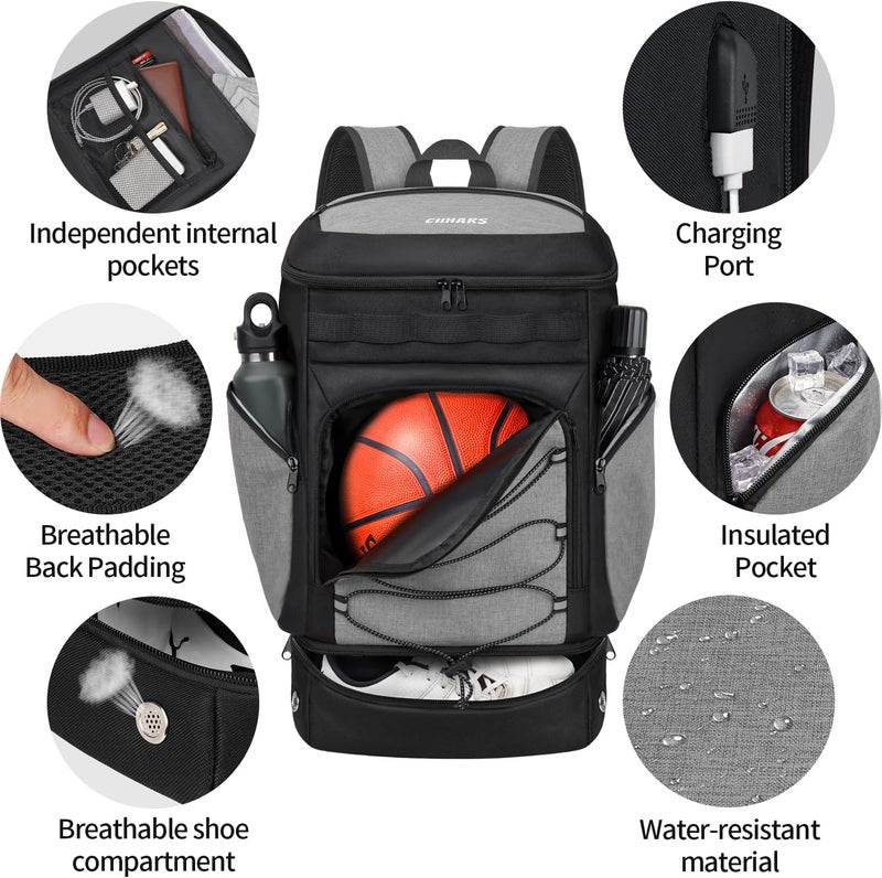 Ciihars Basketball Backpack Bag Large Sports Bag with Separate Ball holder & Shoes compartment, Best for Basketball, Soccer,Volleyball,Gym - Image 3